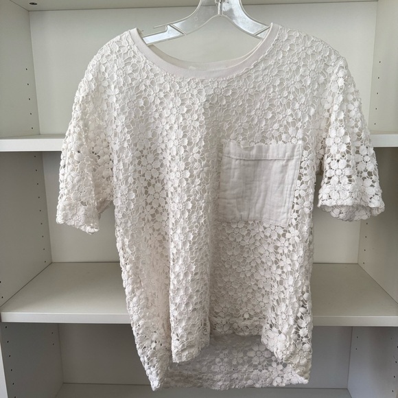 A.L.C White Lace Front Pocket Short Sleeve Shirt - Picture 4 of 6